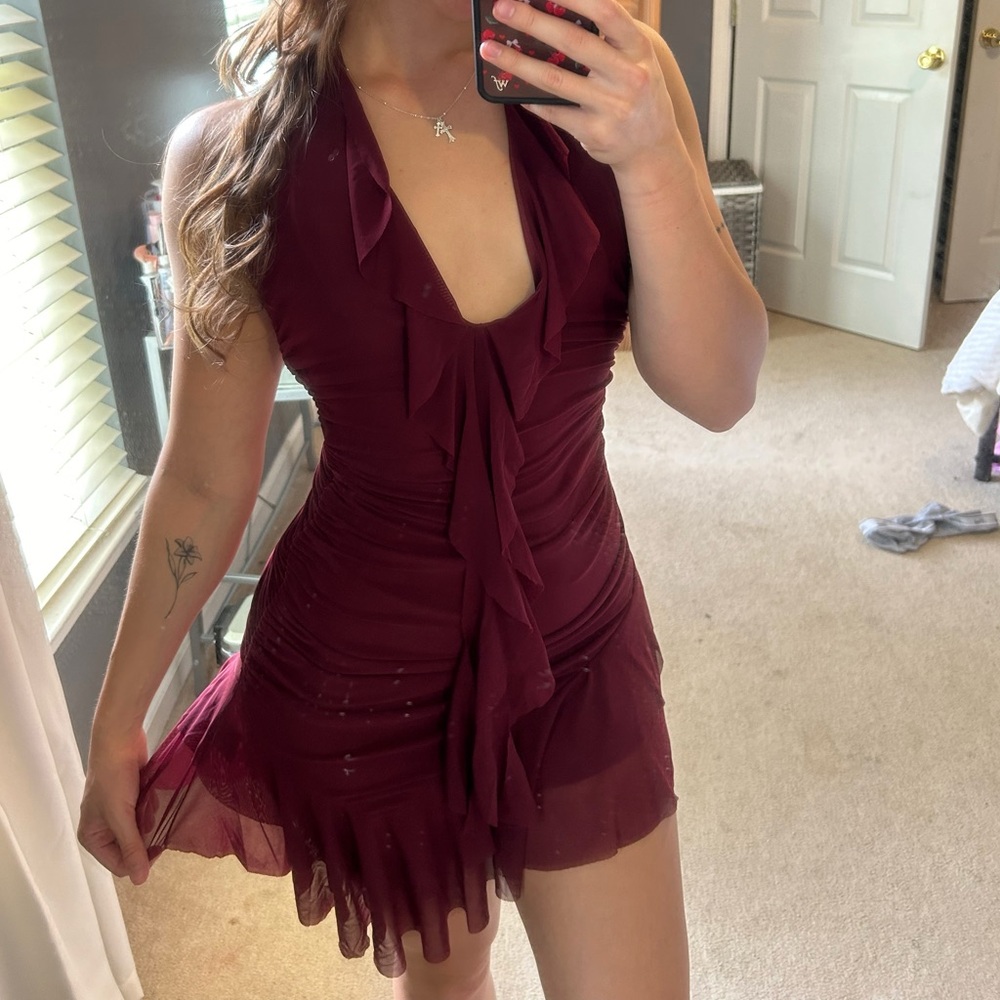 Princess Polly Burgundy Asymmetric Mini Dress